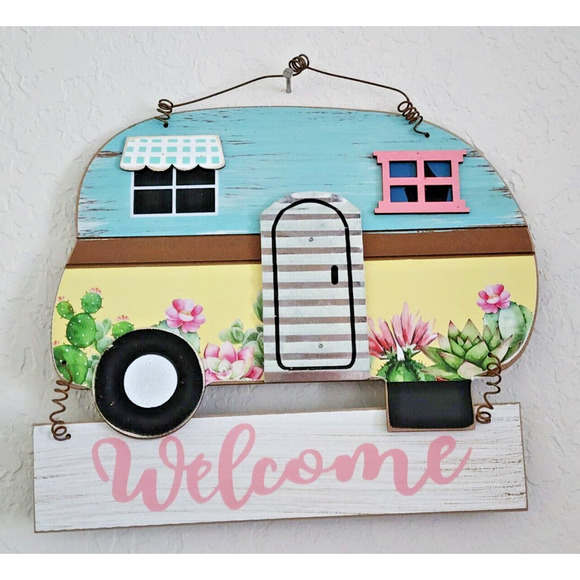 Hanging Sign-"Welcome"-Home on Wheels-Wood and Metal-Unique-Hanging - Picture 6 of 6